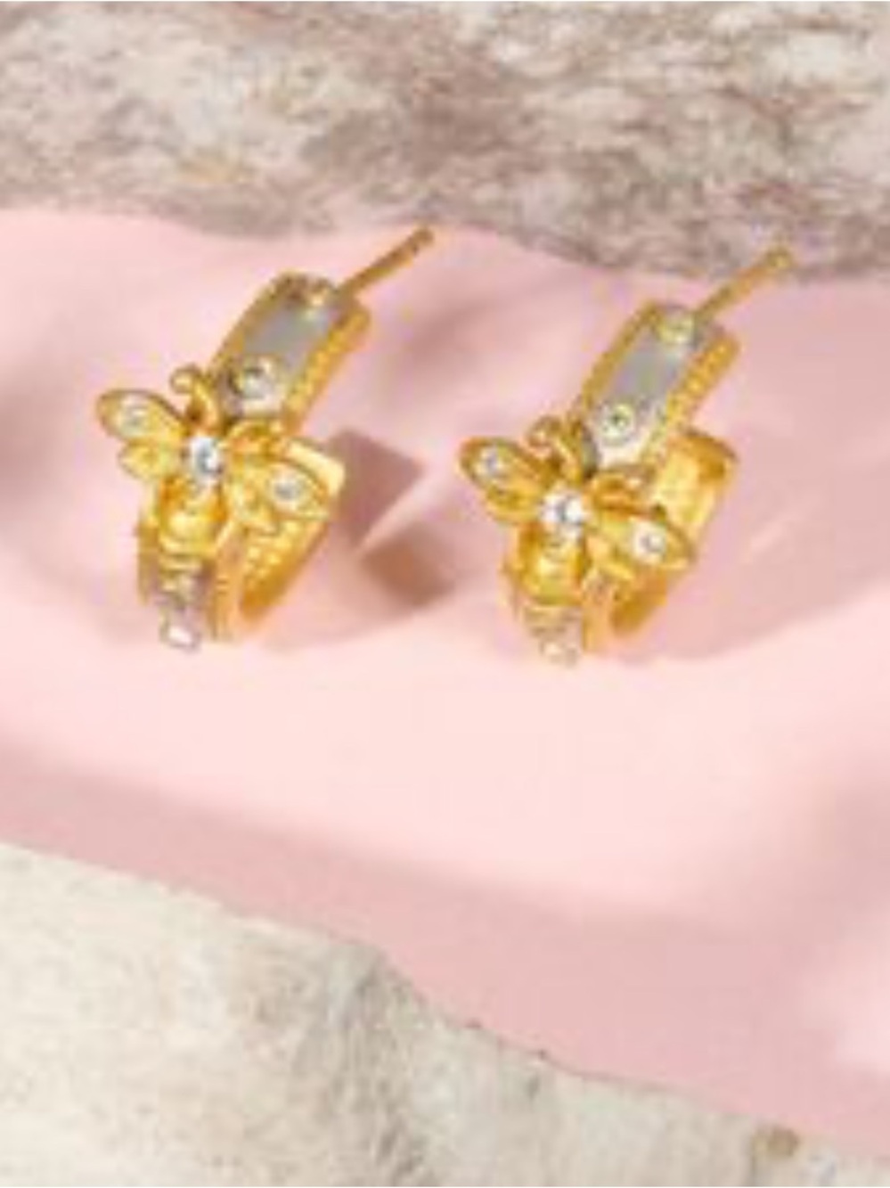 Gold bees 🐝 Hoop Earrings with Crystal Accents - Women Jewelry